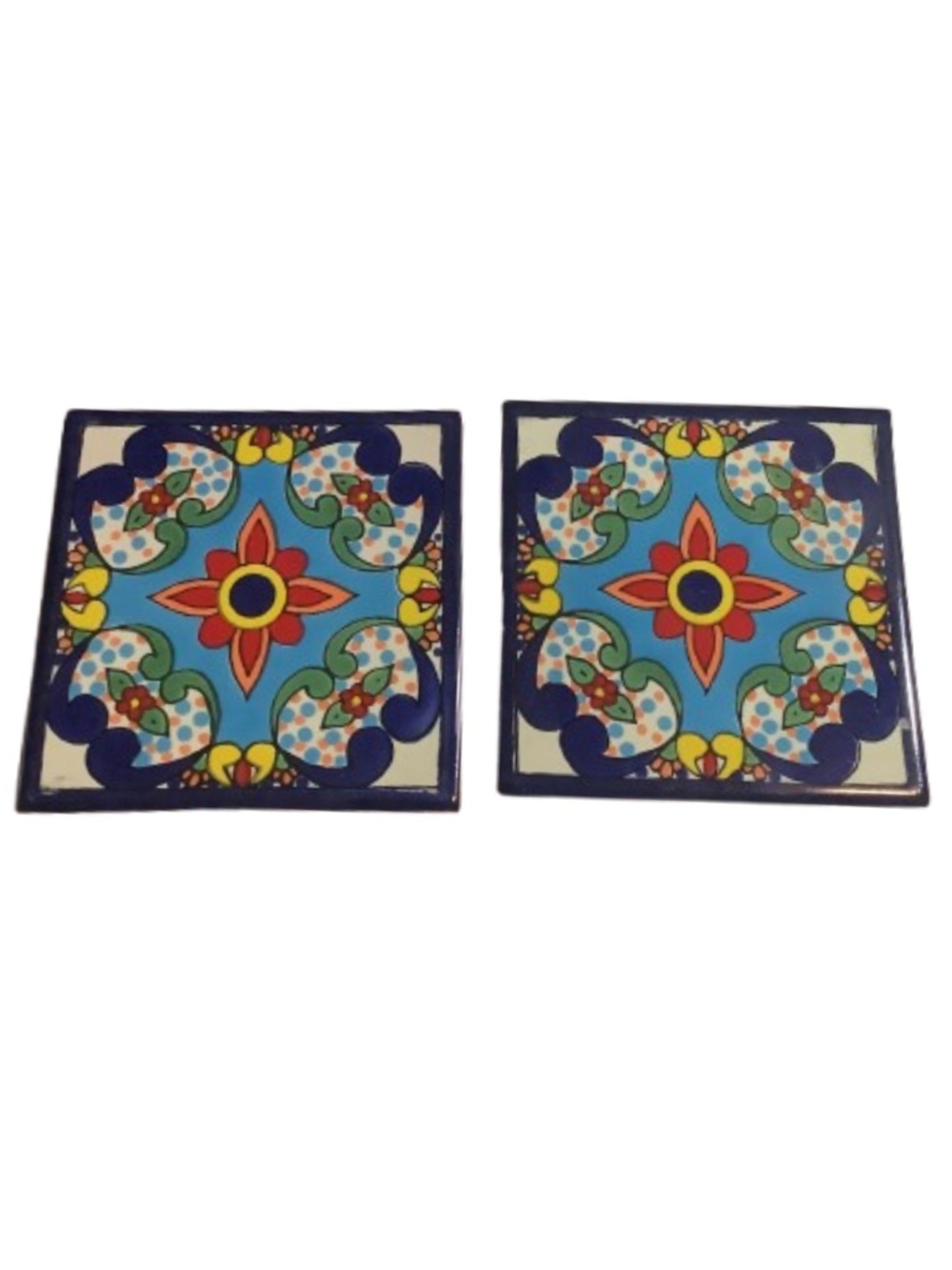 Mexican Talavera Red Medallion Tile Coasters - Set of 2